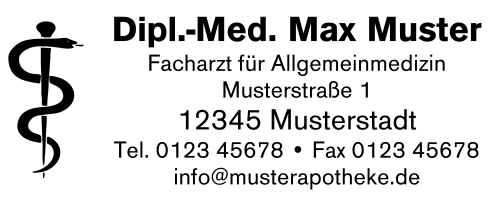 Arztstempel mit Text und Motiv Aesculapstab SCHWARZ SCHWARZ