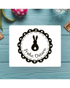 Runder Osterstempel 20 Holz Frohe Ostern mit Rahmen  