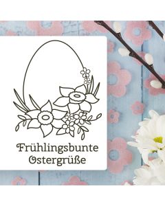 Osterstempel 12 Holz Motiv Frühlingsbunte Ostergrüße  