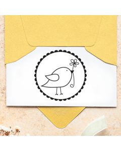 Runder Osterstempel 24 Holz Vogel mit Blume   