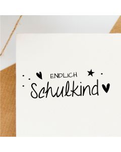 Holz Motivstempel Text Endlich Schulkind  
