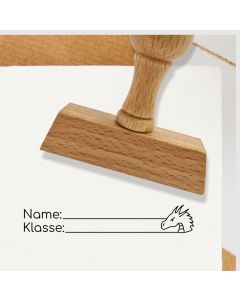Holz Schulstempel Text Name, Klasse, Motiv Drache  