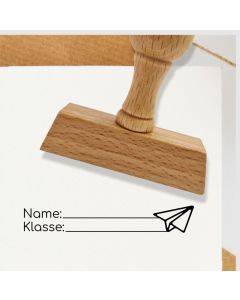 Holz Schulstempel Text Name, Klasse, Motiv Flieger  