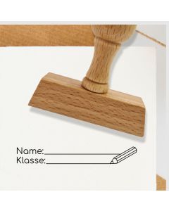 Holz Schulstempel Text Name, Klasse, Motiv Stift  
