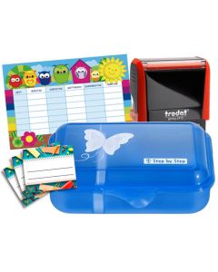 Schulbox Schmetterling mit Trodat Printy  BLAU