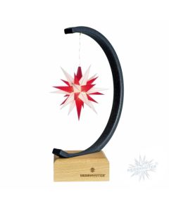 Sternenbogen aus Metall anthrazit-glitter mit einem Herrnhuter Stern 13 cm weiß-rot  