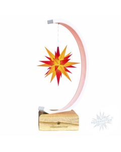 Sternenbogen aus Metall weiß-glitter mit einem Herrnhuter Stern 13 cm gelb-rot  