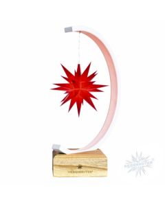 Sternenbogen aus Metall weiß-glitter mit einem Herrnhuter Stern 13 cm rot  