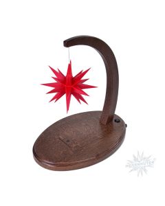 Sternenbogen aus Holz nussbaum mit einem Herrnhuter Stern 13 cm rot  