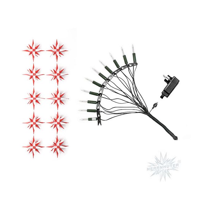 Sternenkette weiss-rot mit 10 Herrnhuter Sternen a 13 cm LED  